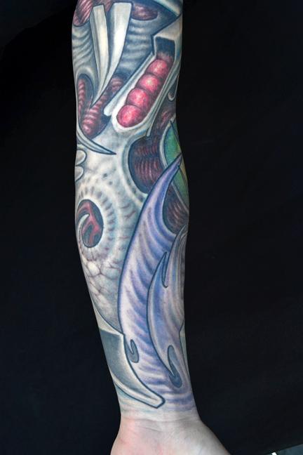 Jeff Johnson - Blue Biomech Sleeve Tattoo detail